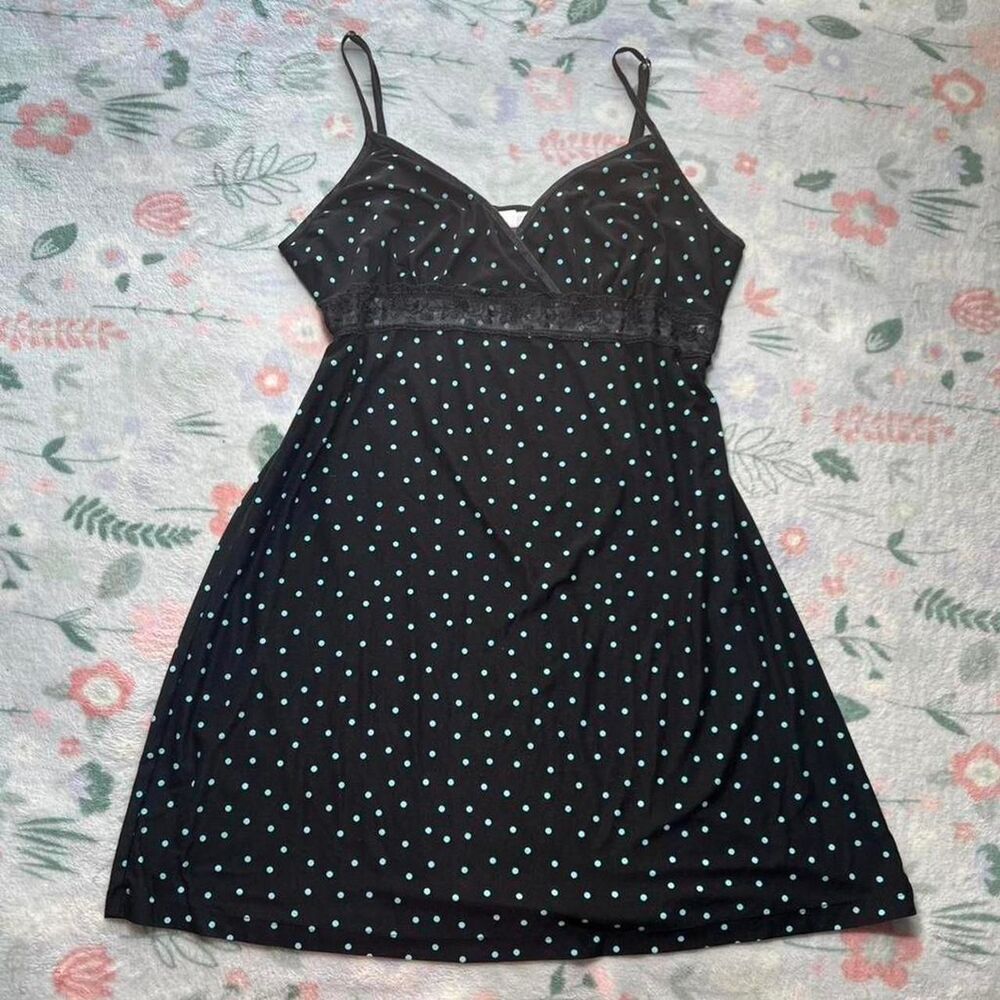 California Dynasty Vintage Polka Dot Lace Babydoll Slip Dress S - Retro 90s Y2K